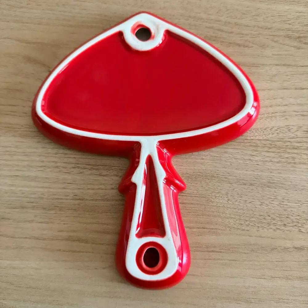 Mushroom Spoon Rest Kitchen Dish Ceramic Red White
